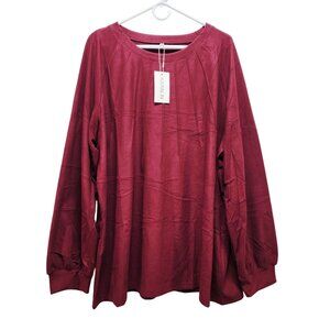 Womens Plus Size 4XL Long Sleeve Pleated Burgundy Shirt